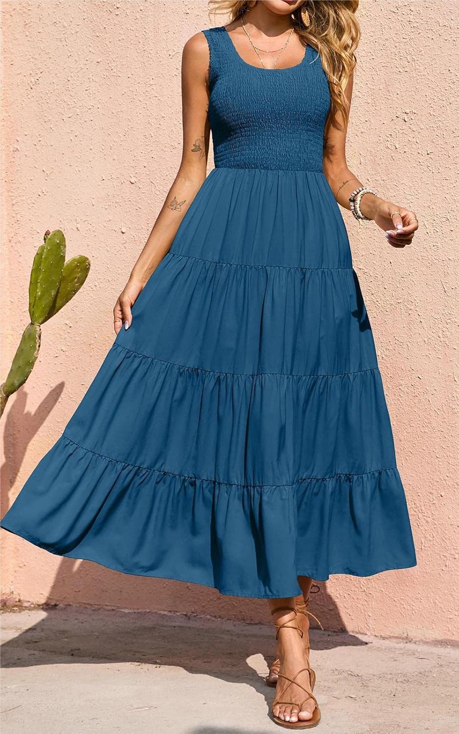 Vestido Maxi Élina Mulher – Vestido Smock Sem Mangas Corte A-Line Verão Boémio
