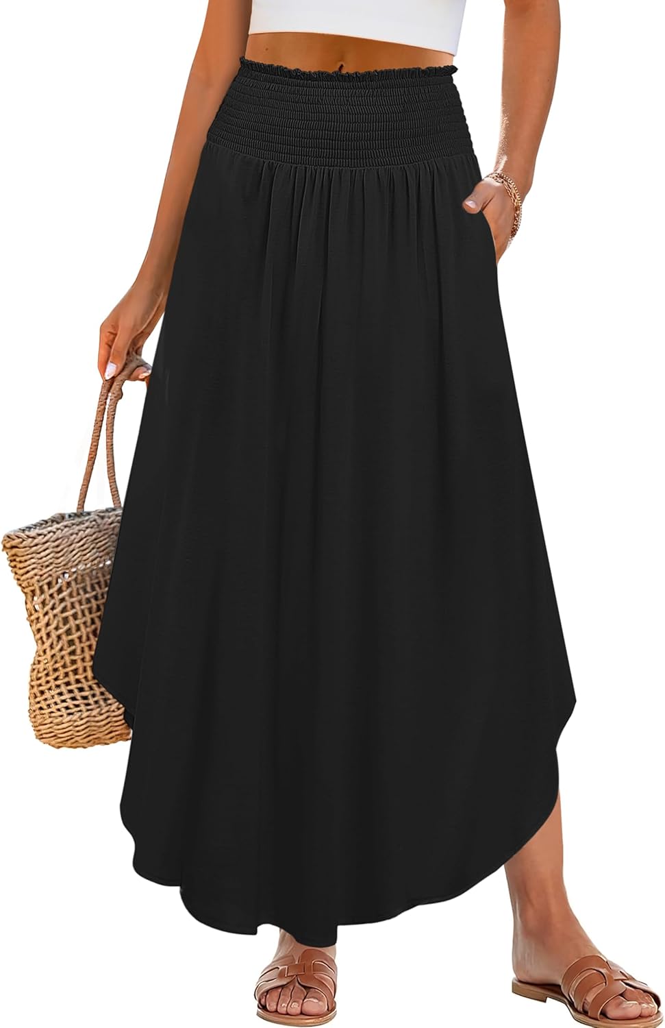 Falda larga Lulu para mujer – Falda maxi bohemia con flores, talle alto y fluida