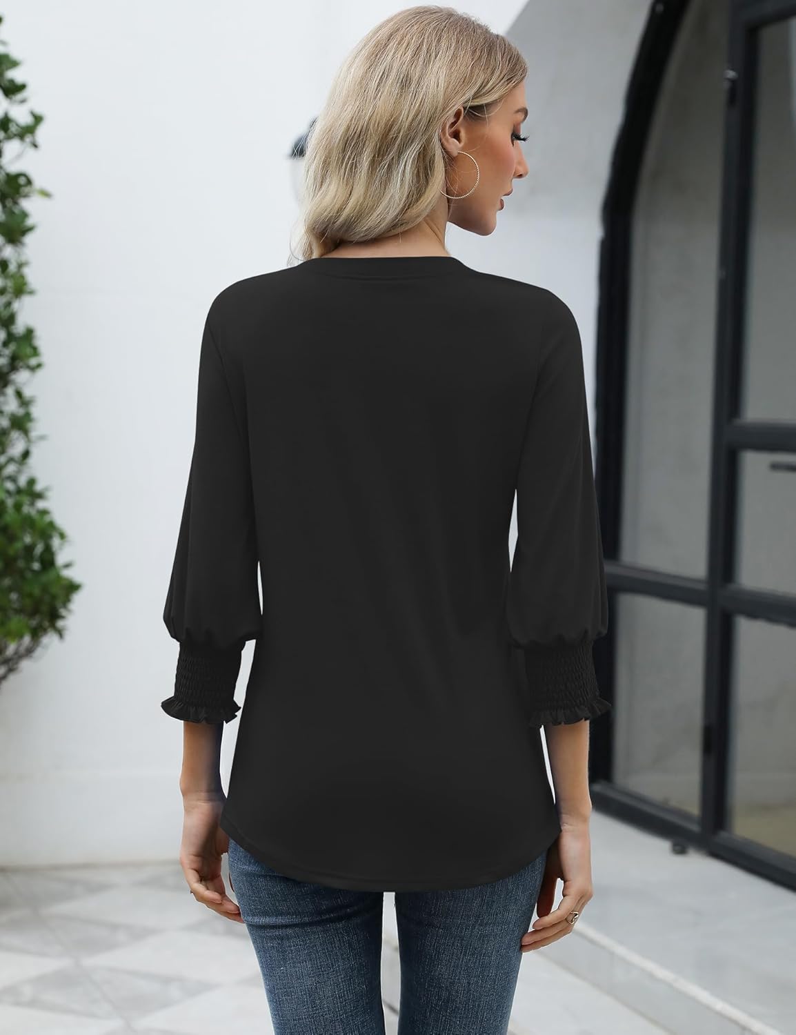 Blusa Beatriz Donna Collo a V – Maniche 3/4 con Volant, Taglio Ampio Elegante Estate