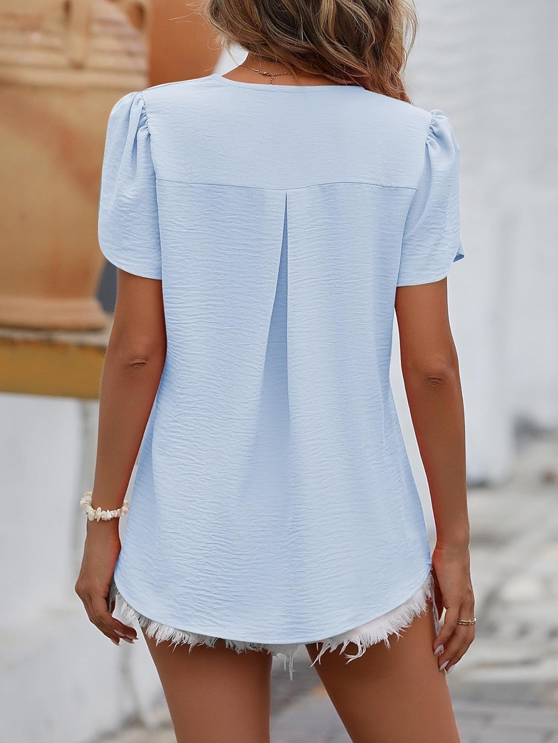 Princess Blouse Femme Chiffon – Top Fluide Col V Manches Courtes Élégant Été