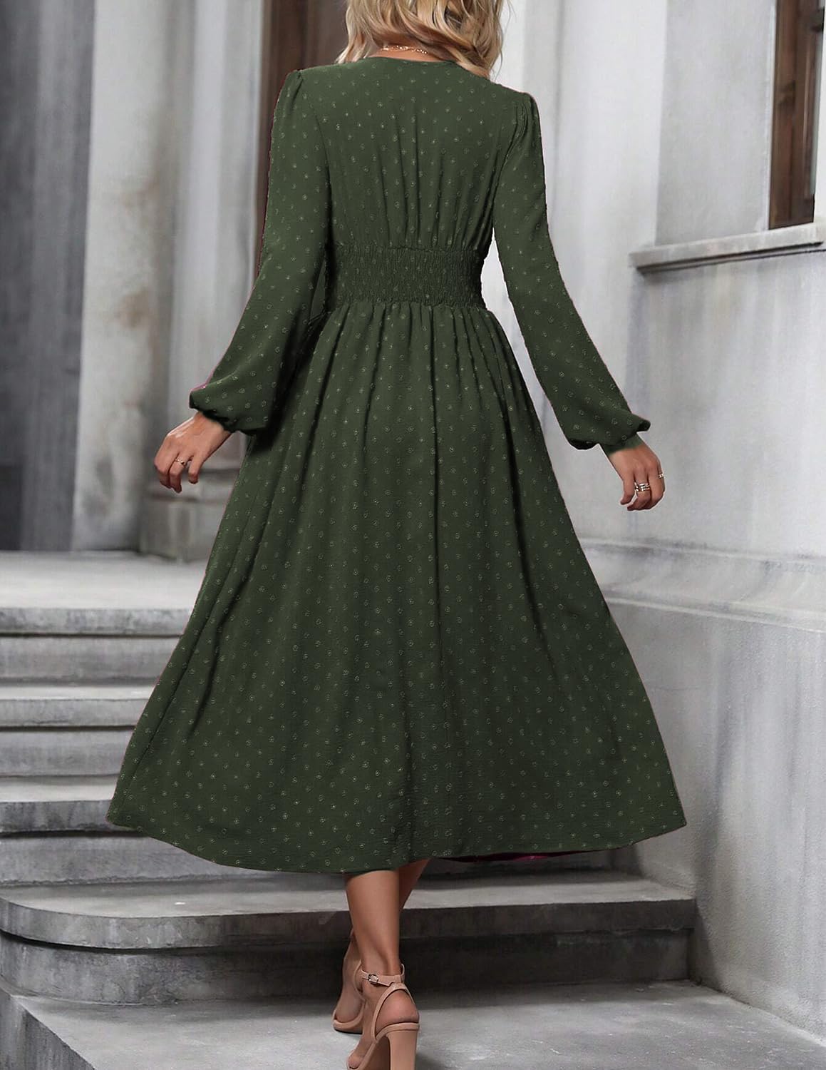 Vestito Donna Tierra Pois – Taglio A-Line, Scollo a V, Vita Alta Plissettata Elegante