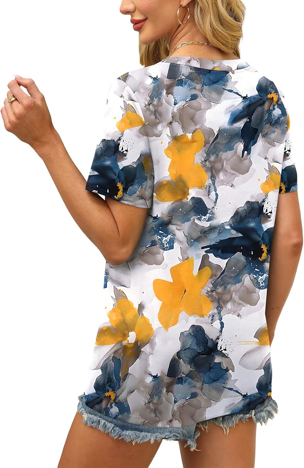 Roberta T-Shirt Femme Col V – Top Manches Courtes Coupe Fluide Léger Été Casual