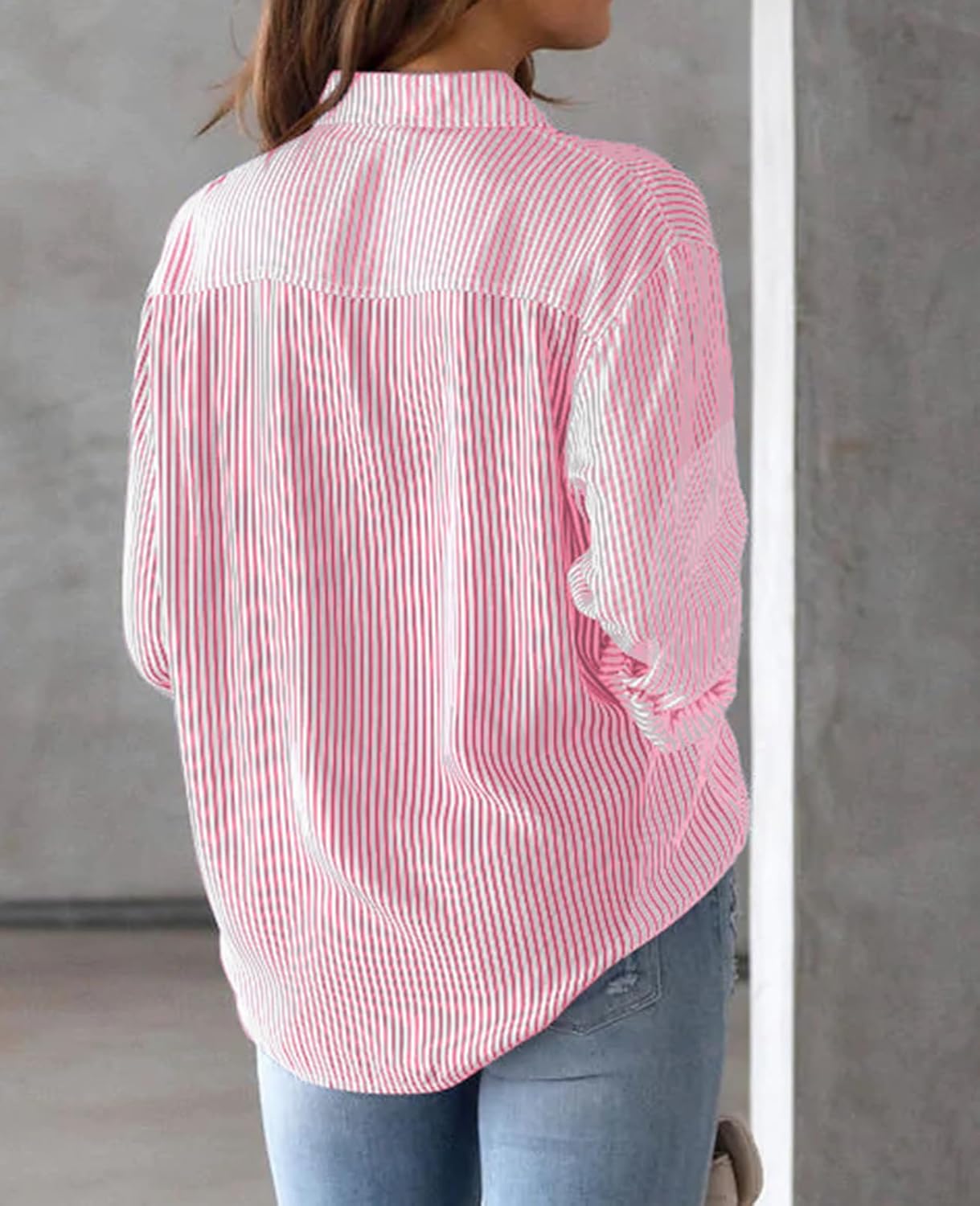 Julie Camisa Mujer a Rayas – Blusa de Algodón con Cuello en V y Botones Elegante Casual