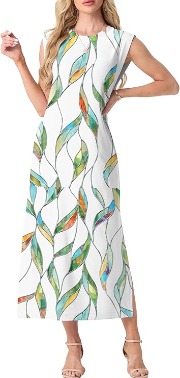 Dámský dlouhý župan Tulip – bez rukávů, kulatý výstřih a kapsy, elegantní letní lehký materiál