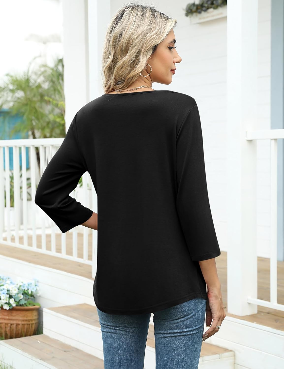 Chloé Top Femme Asymétrique – Blouse 3/4 Manches Élégante Coupe Fluide