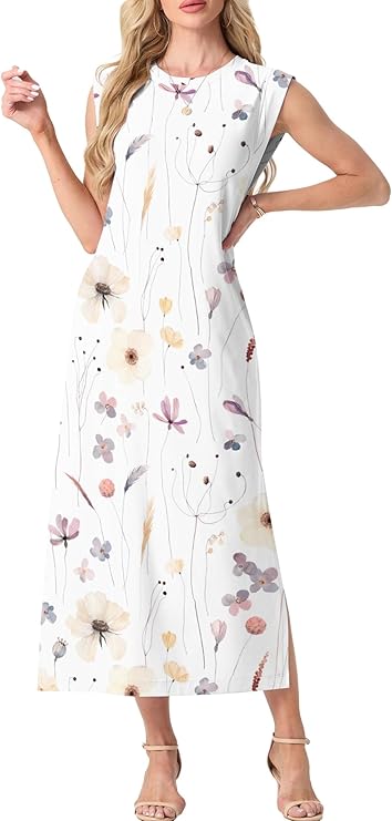 Dámský dlouhý župan Tulip – bez rukávů, kulatý výstřih a kapsy, elegantní letní lehký materiál