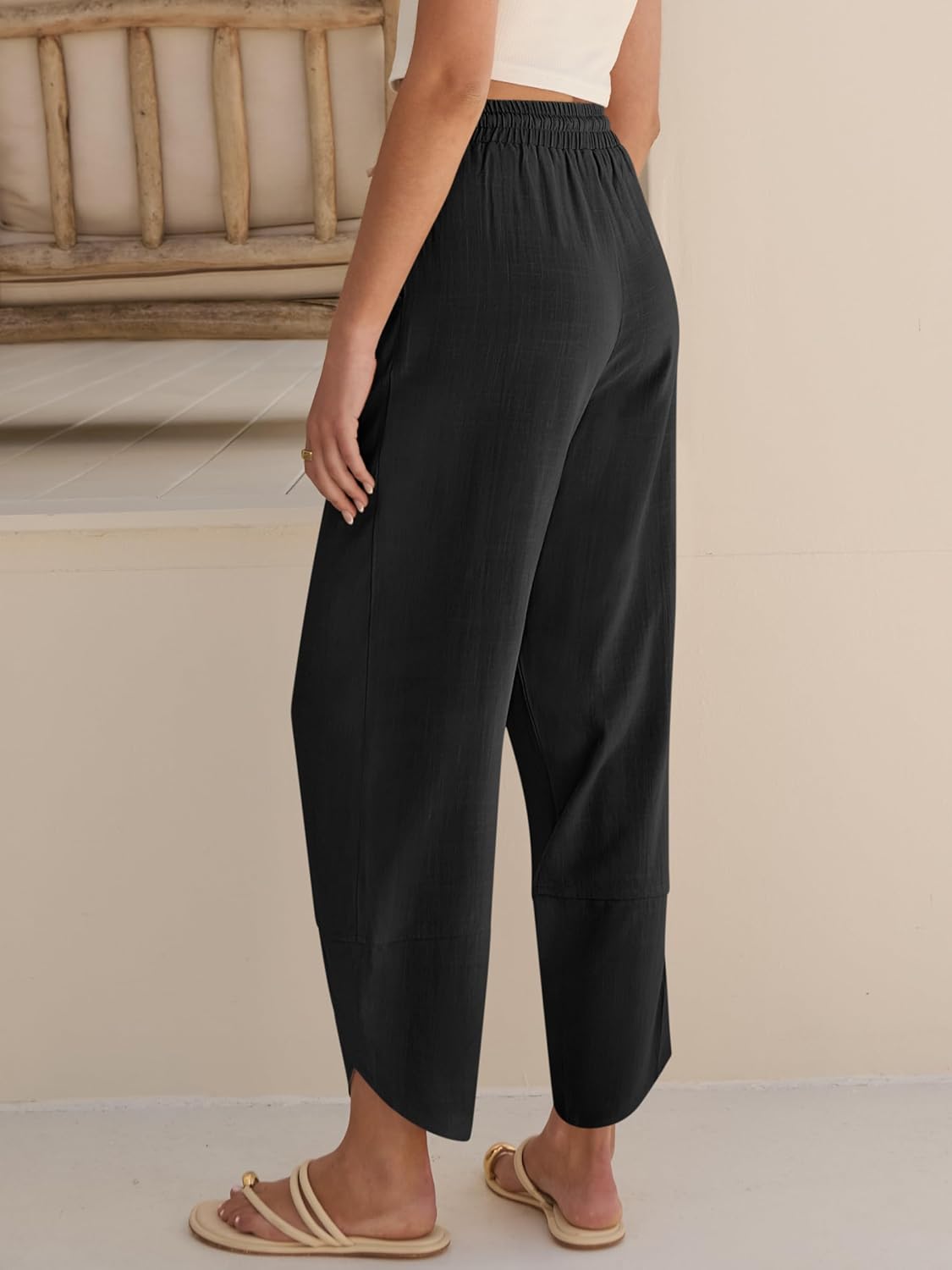 Vivian Pantalon Femme – Capri Palazzo Large Taille Élastique & Poches Été