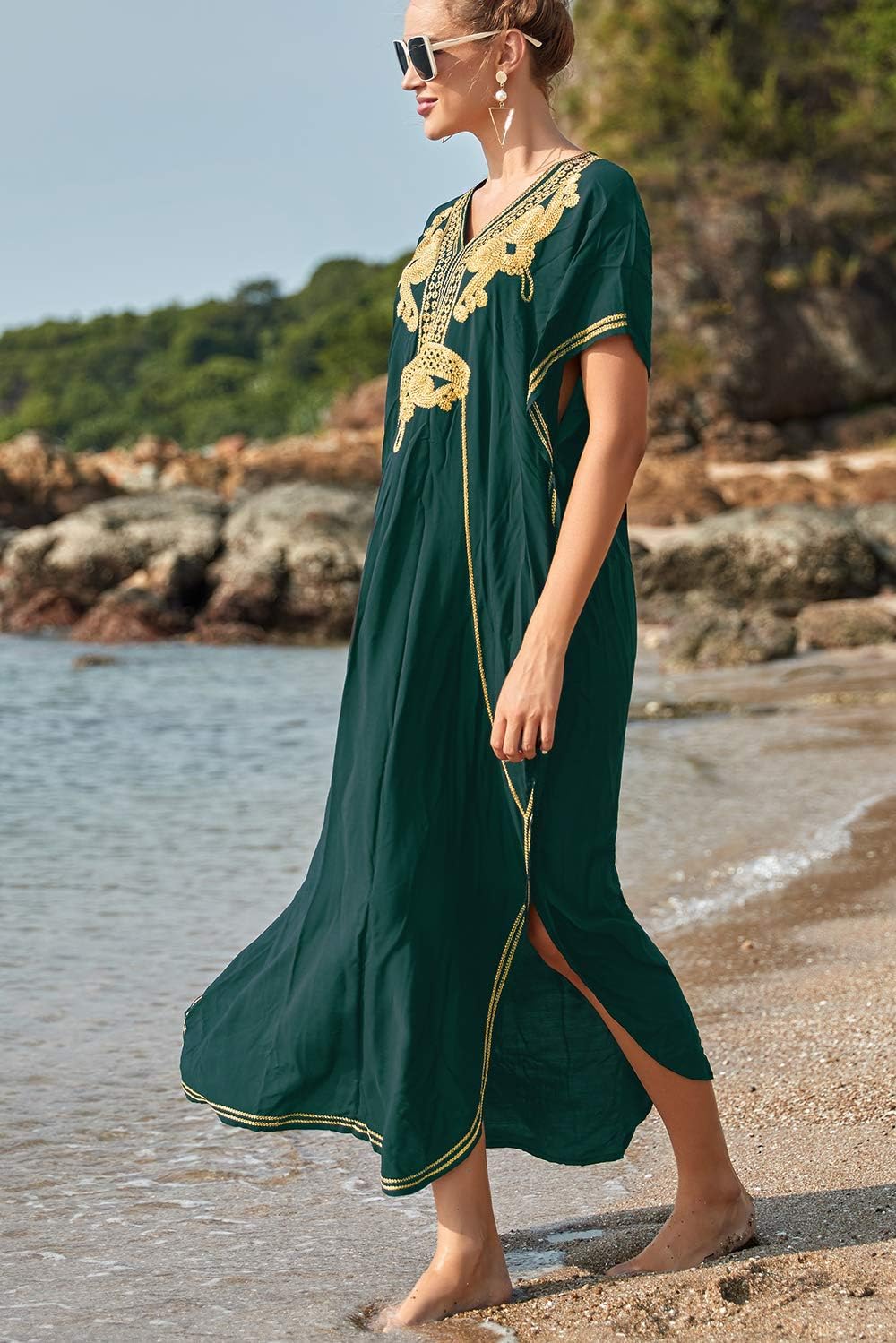 Solea Dámský Kaftan – Vyšívané Lehoučké Bohémské Plážové Šaty ve Velikosti Plus Letní Překrytí
