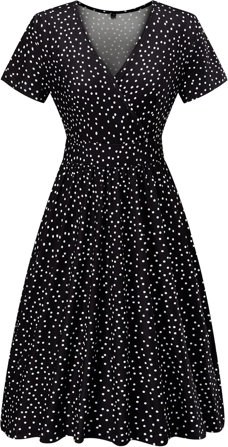 Camélia Robe Portefeuille Femme – Robe Midi Fleurie à Col V avec Poches