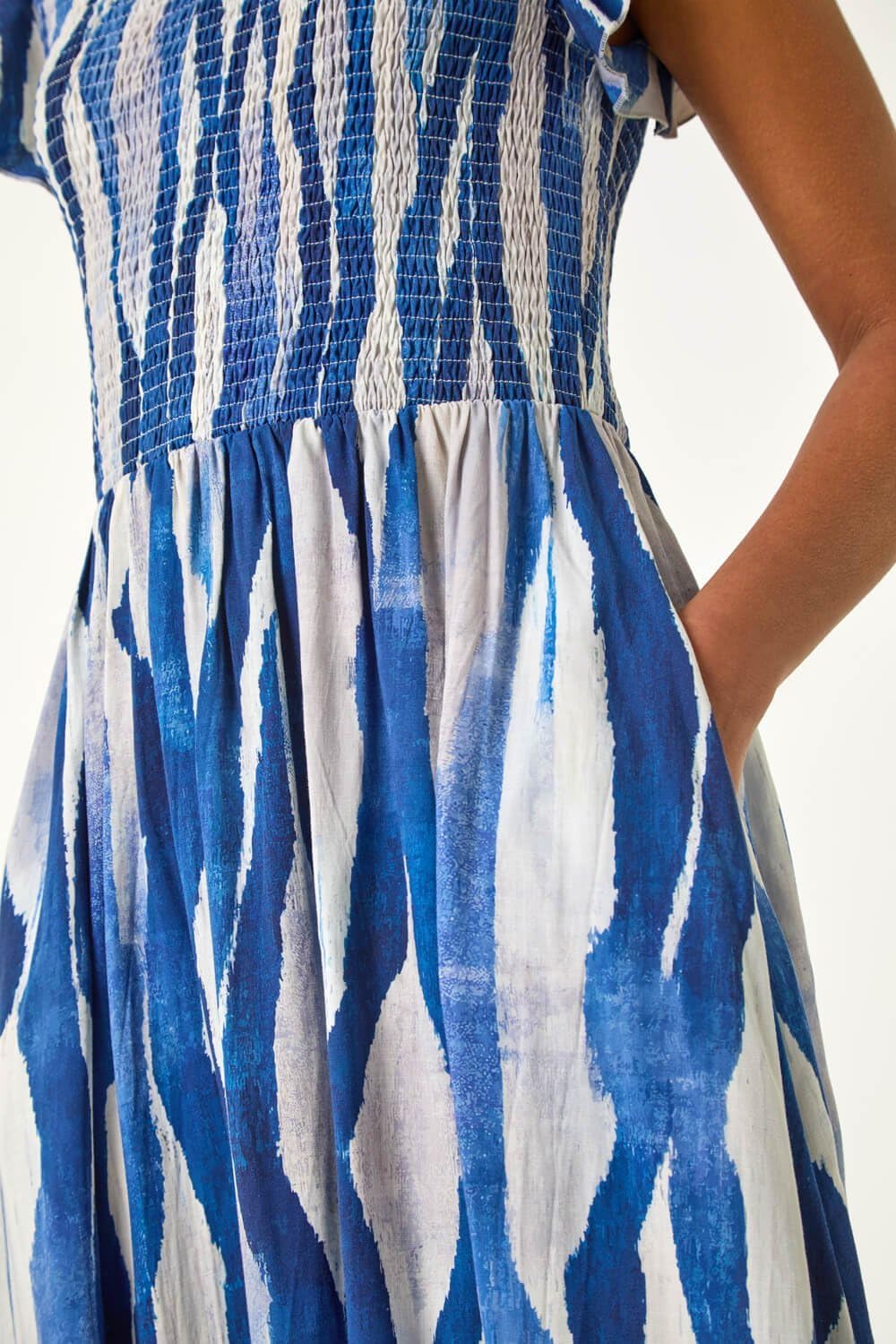 Vestido Midi Amélie Mulher – Vestido Floral Franzido Gola Redonda Folhos Verão Chic