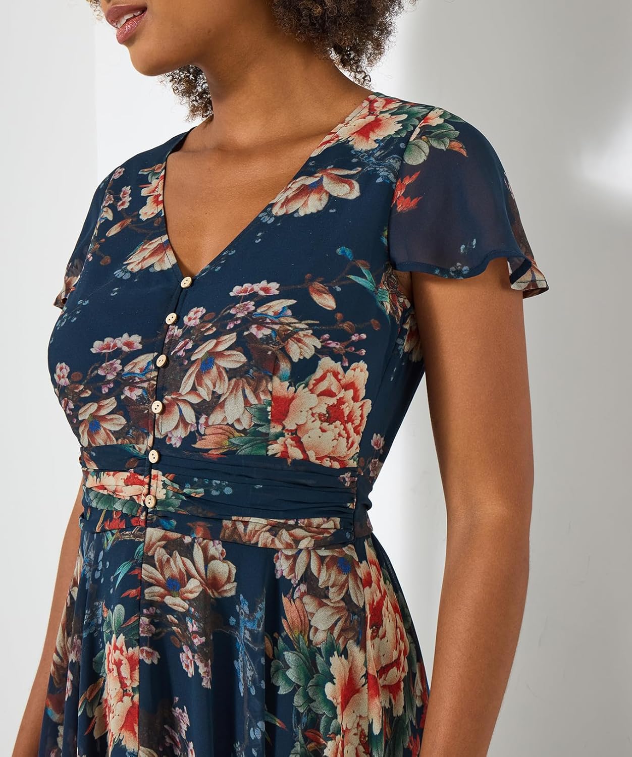 Sophie Robe Femme Fleurie – Robe Georgette Col V Manches Courtes Élégante Été