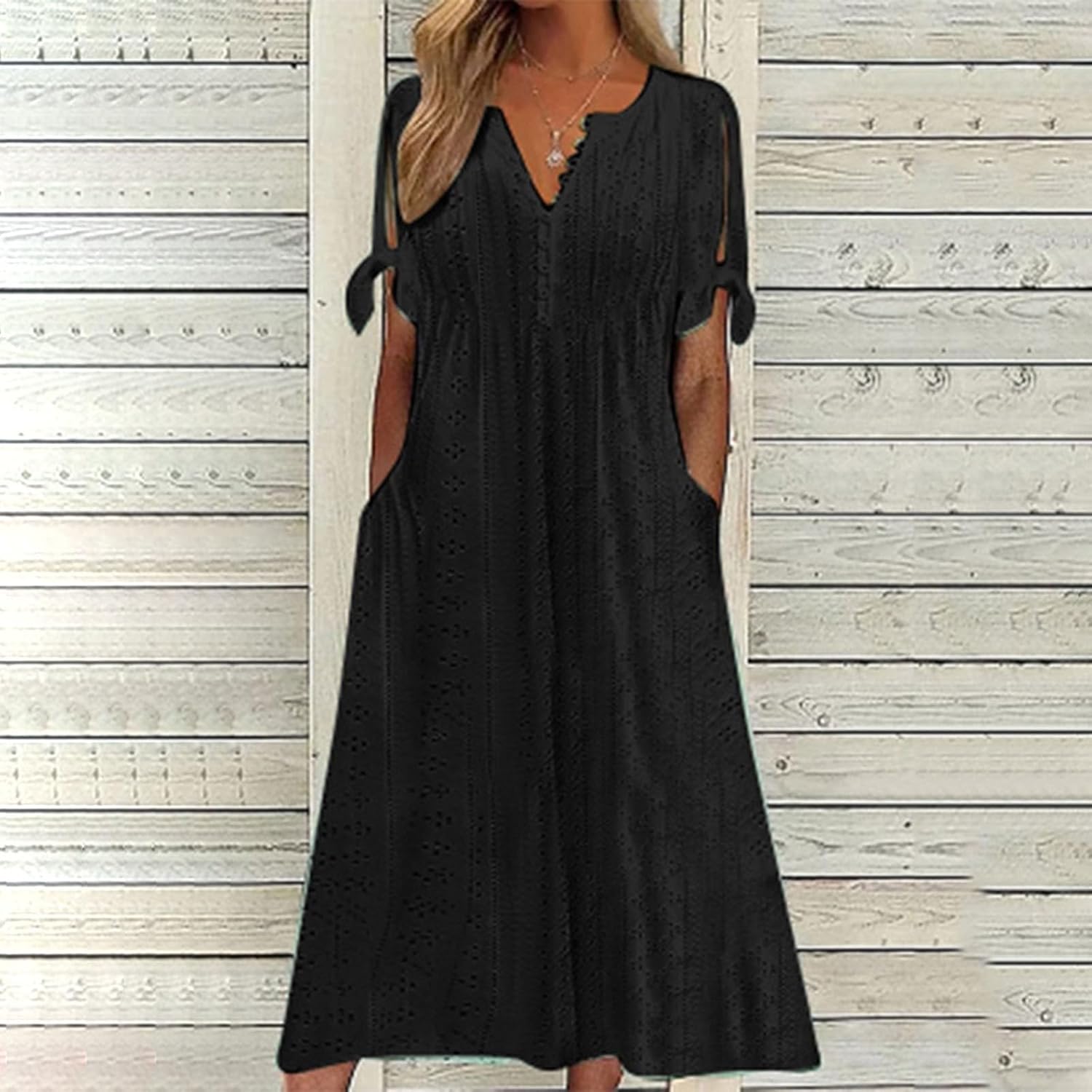 Camille Bohemian Dress for Women – Long Flowing Dress with V-Neck and Pockets