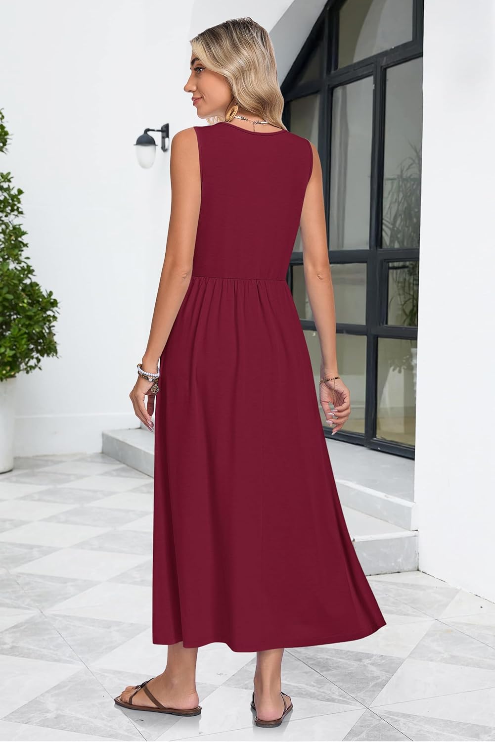 Faye Robe Maxi Femme Été – Robe Longue Col V Sans Manches, Coupe A-Line & Poches