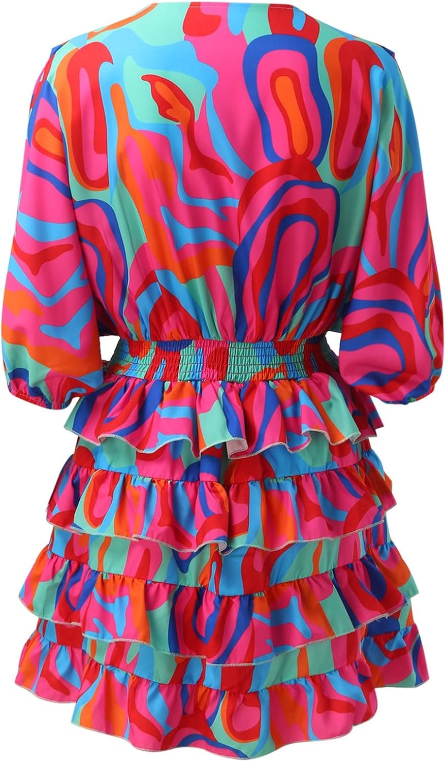 Amélia Robe Femme à Col V – Robe Fluide à Volants et Taille Haute