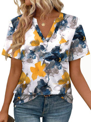 Roberta T-Shirt Femme Col V – Top Manches Courtes Coupe Fluide Léger Été Casual