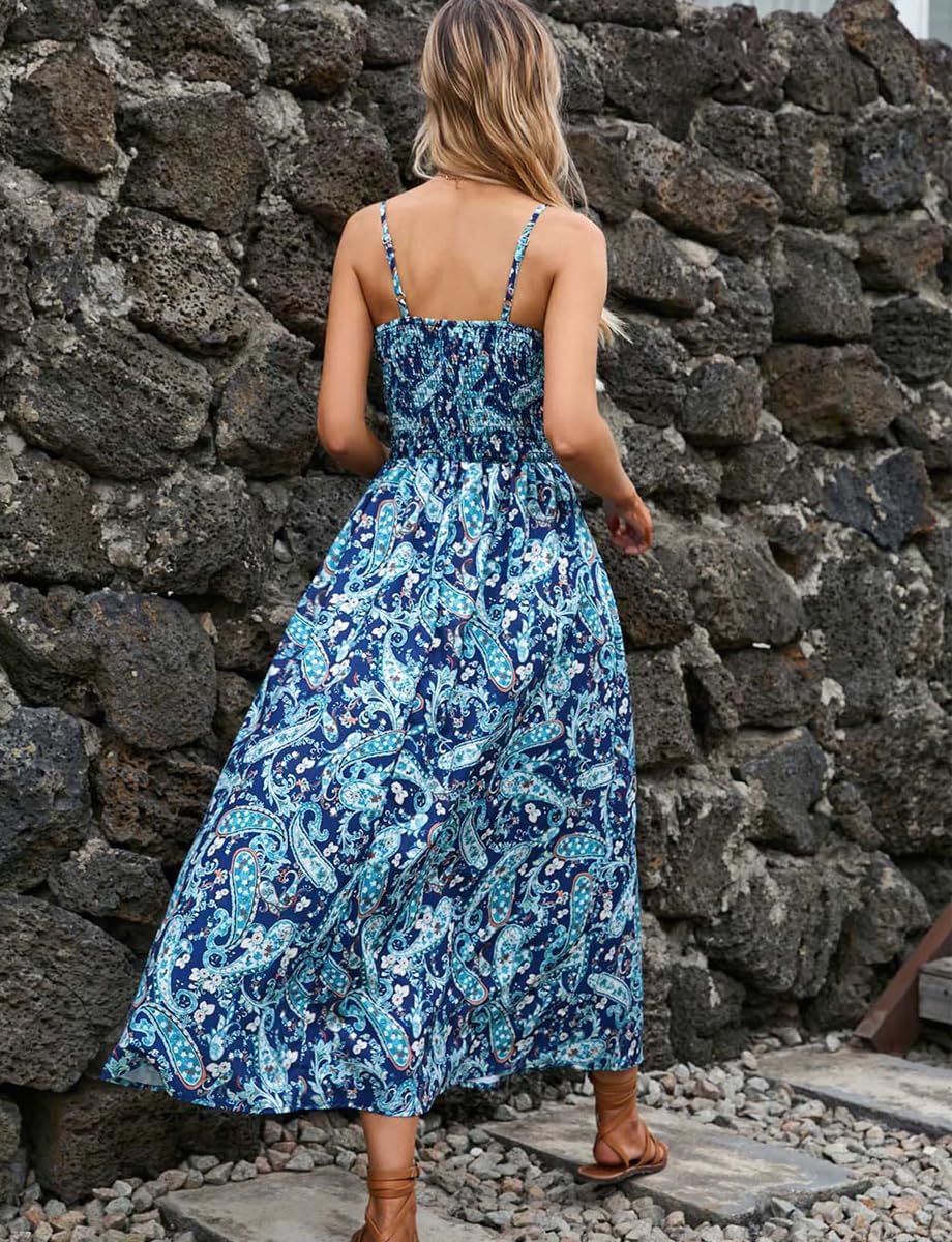 Léa Robe Été Femme – Robe Bohème Fleurie Bretelles Col V Élégante Plage