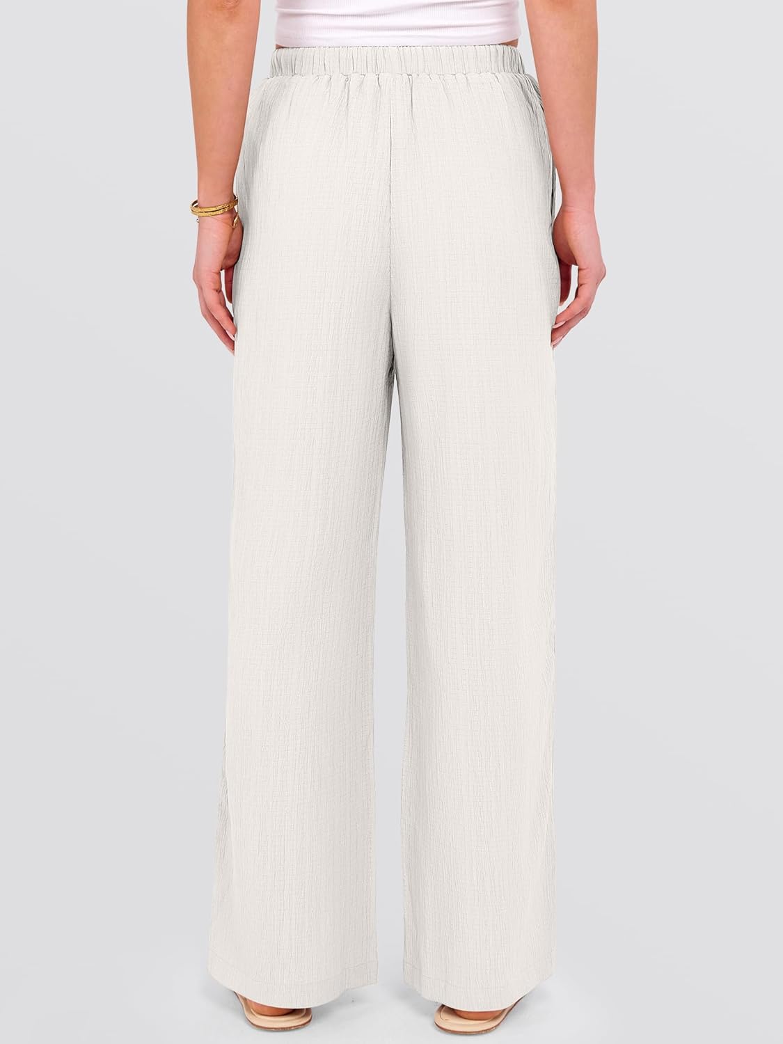 Malaya Pantalon Femme – Pantalon Palazzo Large Taille Élastique & Poches Été