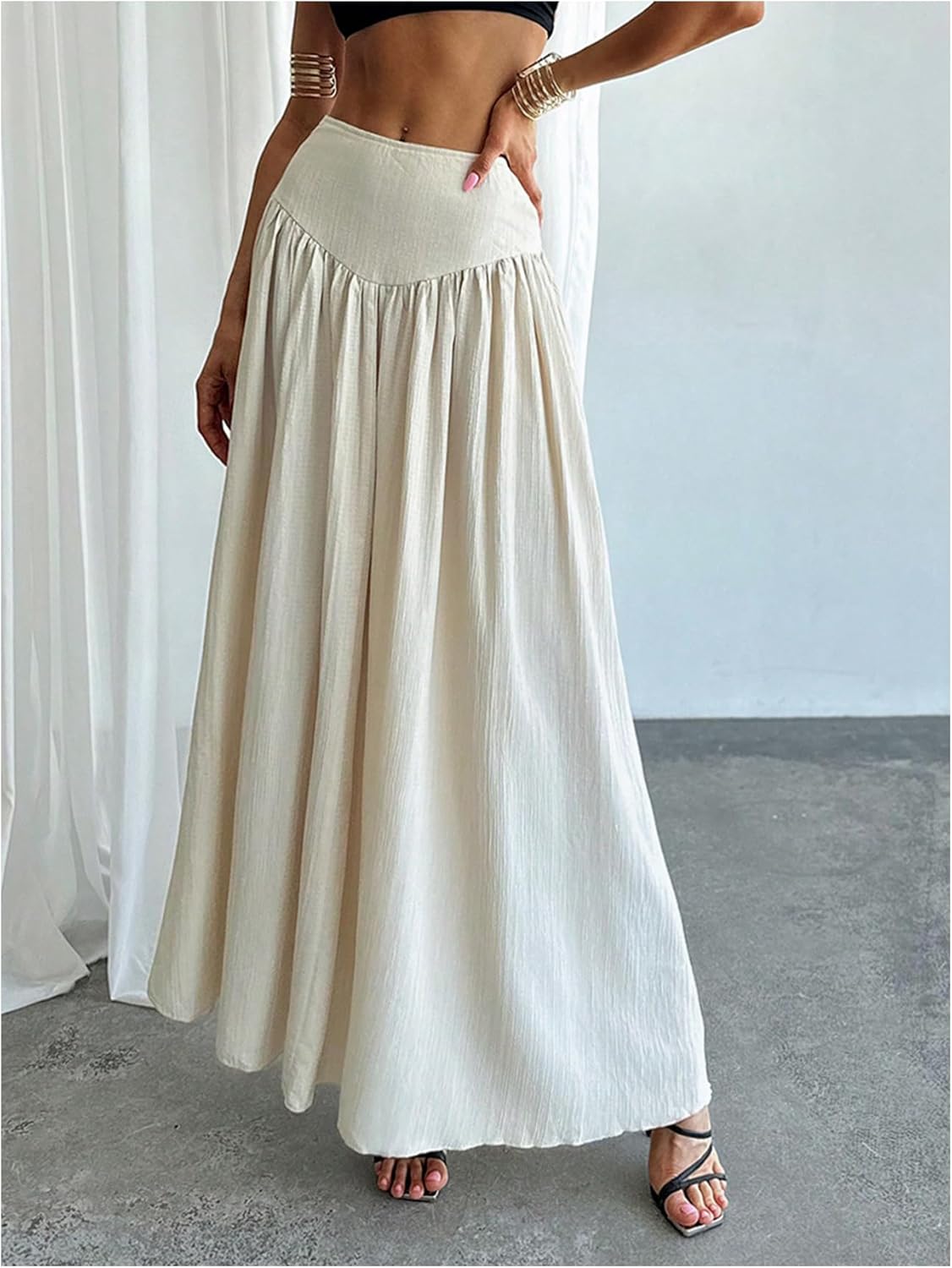 Milania Falda Maxi Mujer – Falda Plisada Cintura Alta Fluida y Elegante