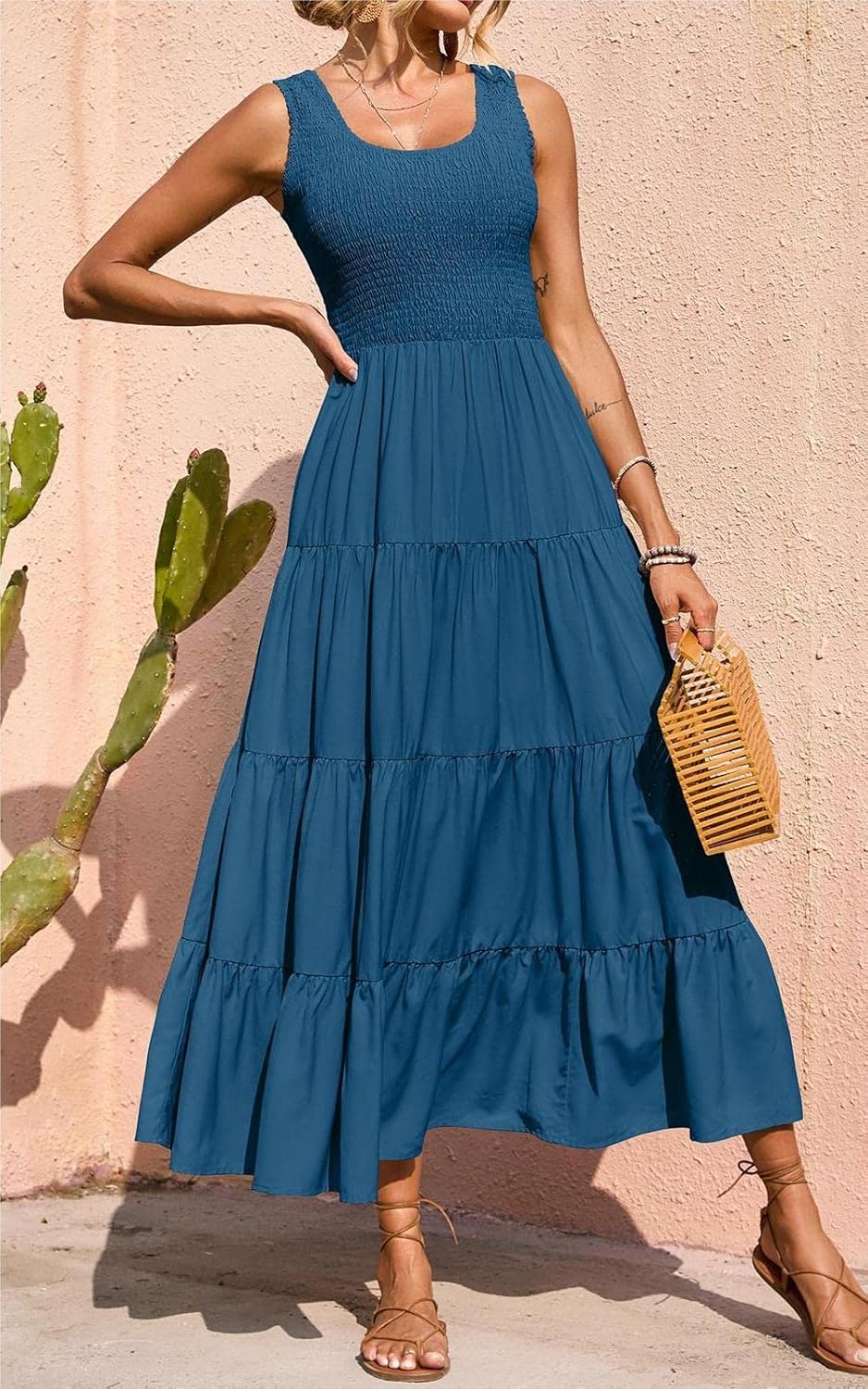 Vestido Maxi Élina Mulher – Vestido Smock Sem Mangas Corte A-Line Verão Boémio