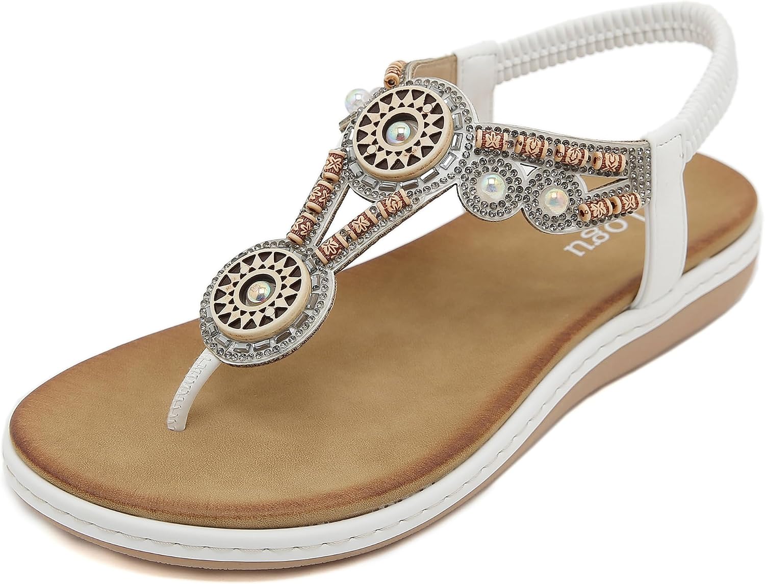 Valeria Tongs Bohèmes Femme – Sandales d’Été à Fleurs Strass & Semelle Confort