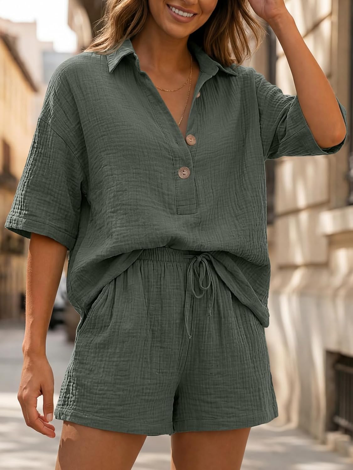 Σετ Γυναικείο Καλοκαίρι Gianna – Oversize Πουκάμισο Βαμβάκι & Σορτς Ψηλόμεσο