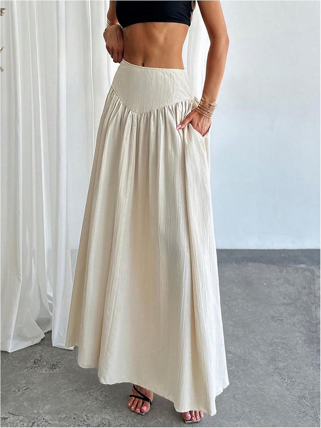 Milania Falda Maxi Mujer – Falda Plisada Cintura Alta Fluida y Elegante