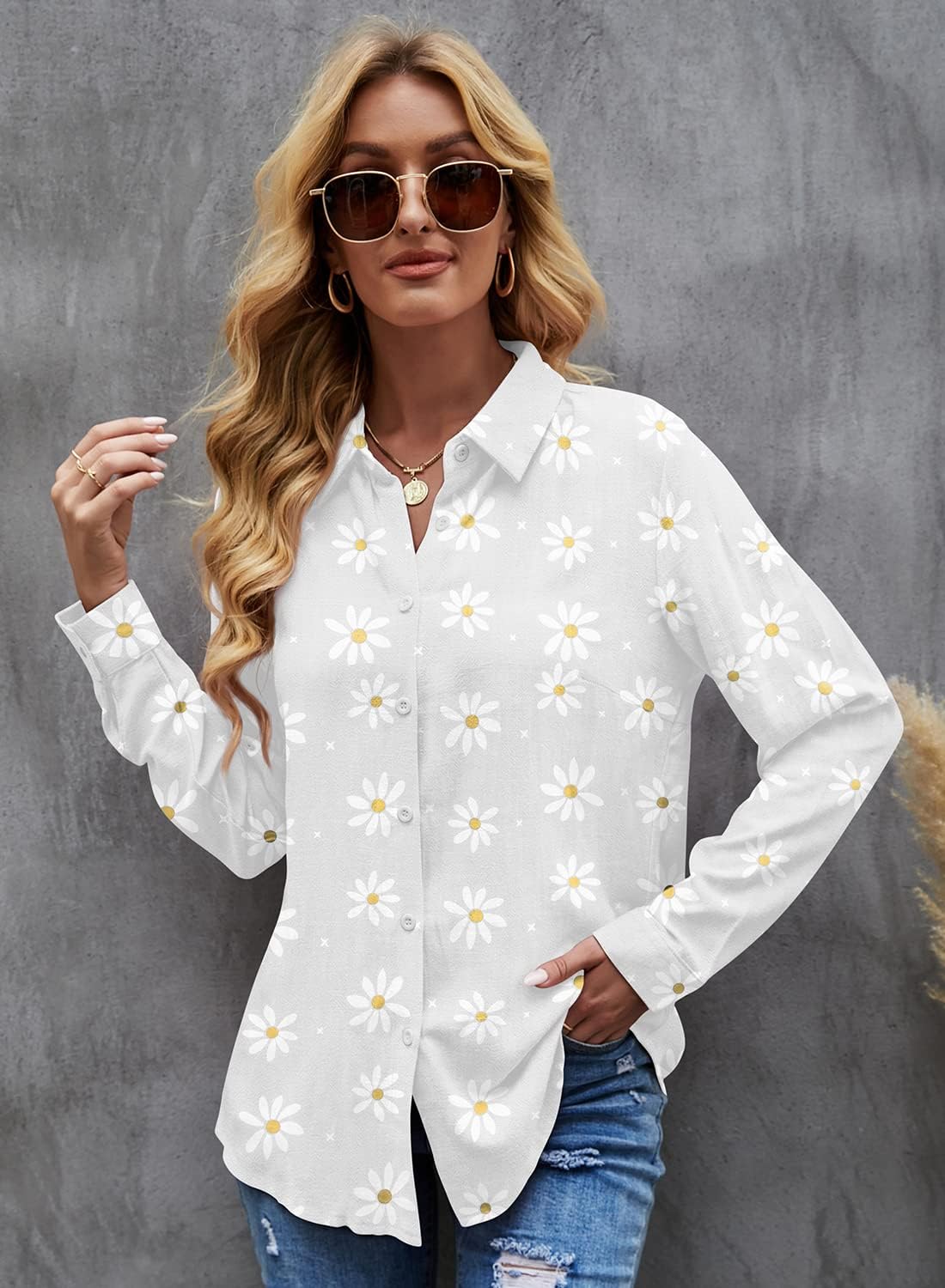 Clara Women's Linen Blouse – V-Neck Buttoned Shirt Loose Elegant Fit
