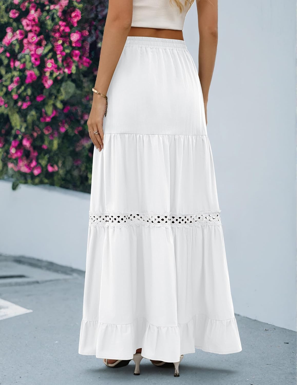 Falda Edith Jupe Maxi para Mujer – Falda Bohemia de Algodón, Encaje de Crochet y Volantes