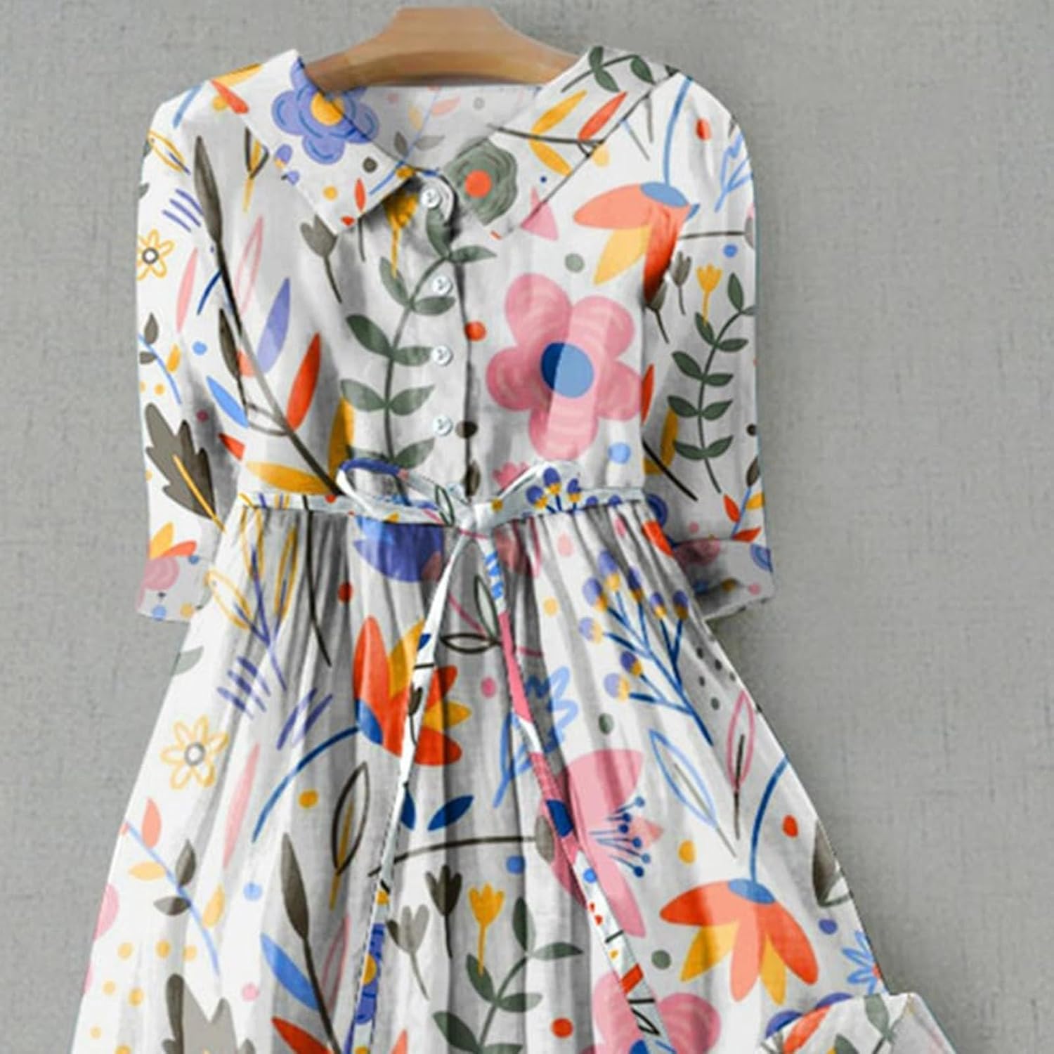 Sophie Robe Femme – Robe Maxi Lin Fleurie Col Chemise Taille Ajustable Été