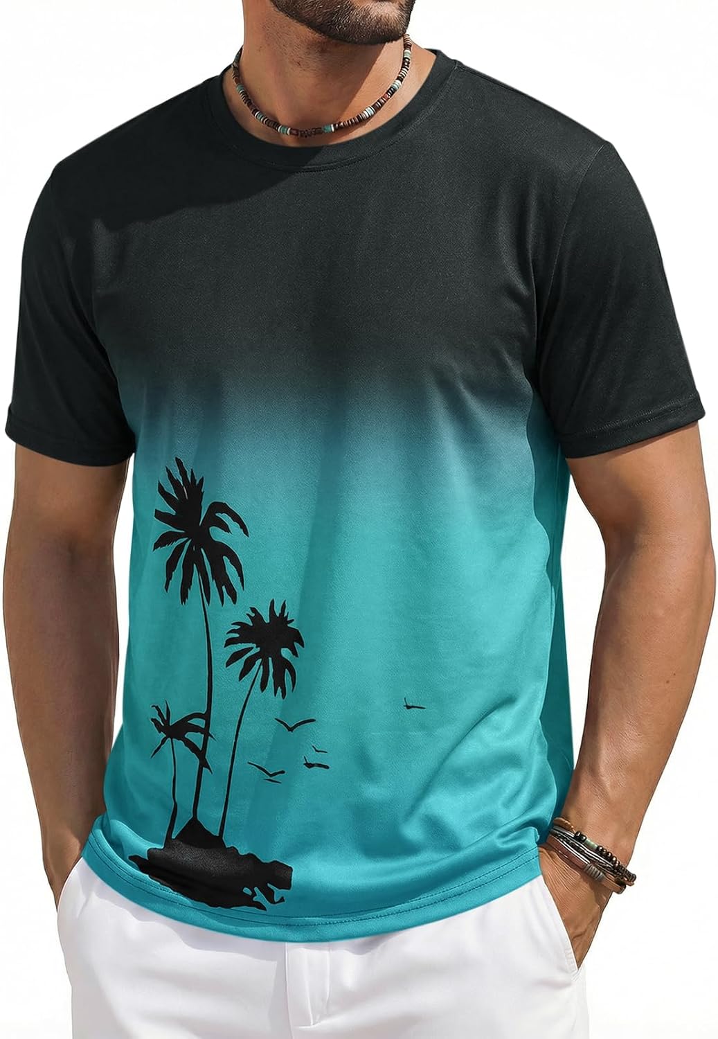 Liam Men's T-Shirt – Gradient Palm Tree T-Shirt, Vintage Beach & Casual Style