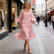 Camille Abito Donna – Abito Midi Volant Maniche Svasate Elegante Cocktail Matrimonio