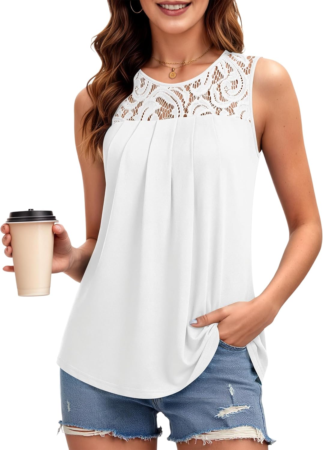 Top Léa Mulher Renda – Camisola Comprida Gola Redonda Corte Fluido Elegante Verão
