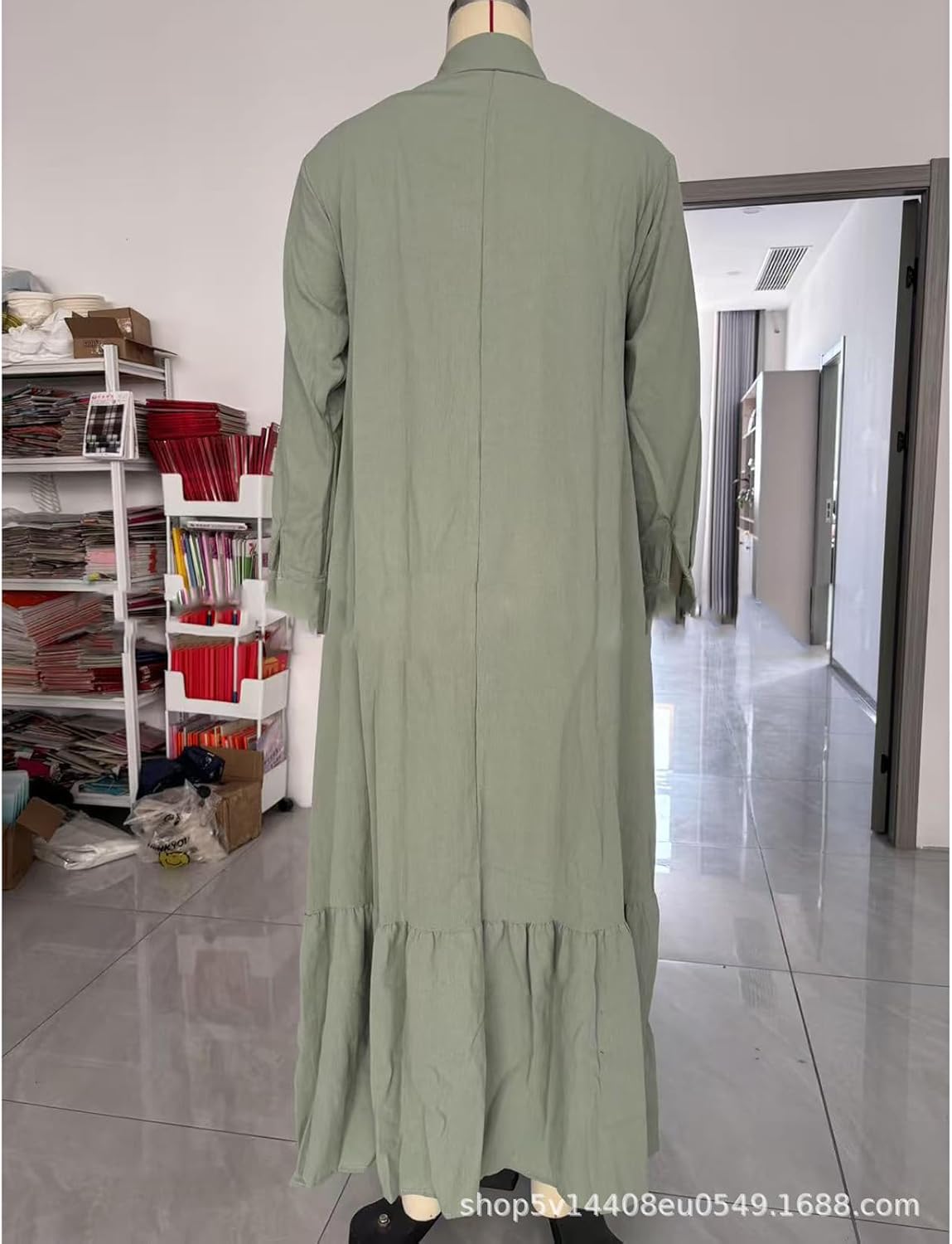 Vestido Longo Élina para Mulher em Algodão e Linho – Vestido Camiseiro Largo com Bainha Assimétrica
