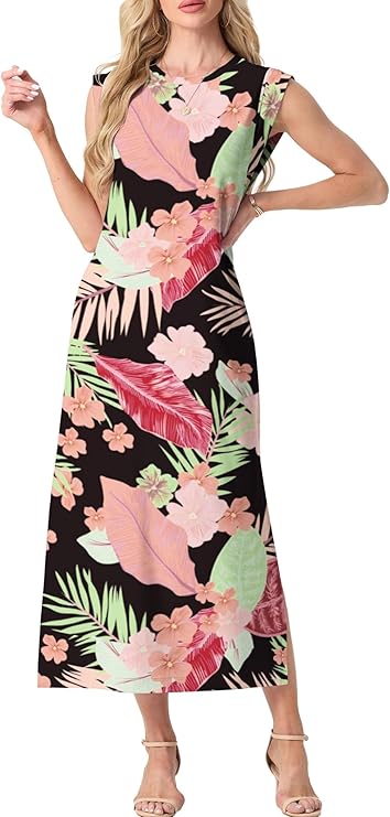 Dámský dlouhý župan Tulip – bez rukávů, kulatý výstřih a kapsy, elegantní letní lehký materiál