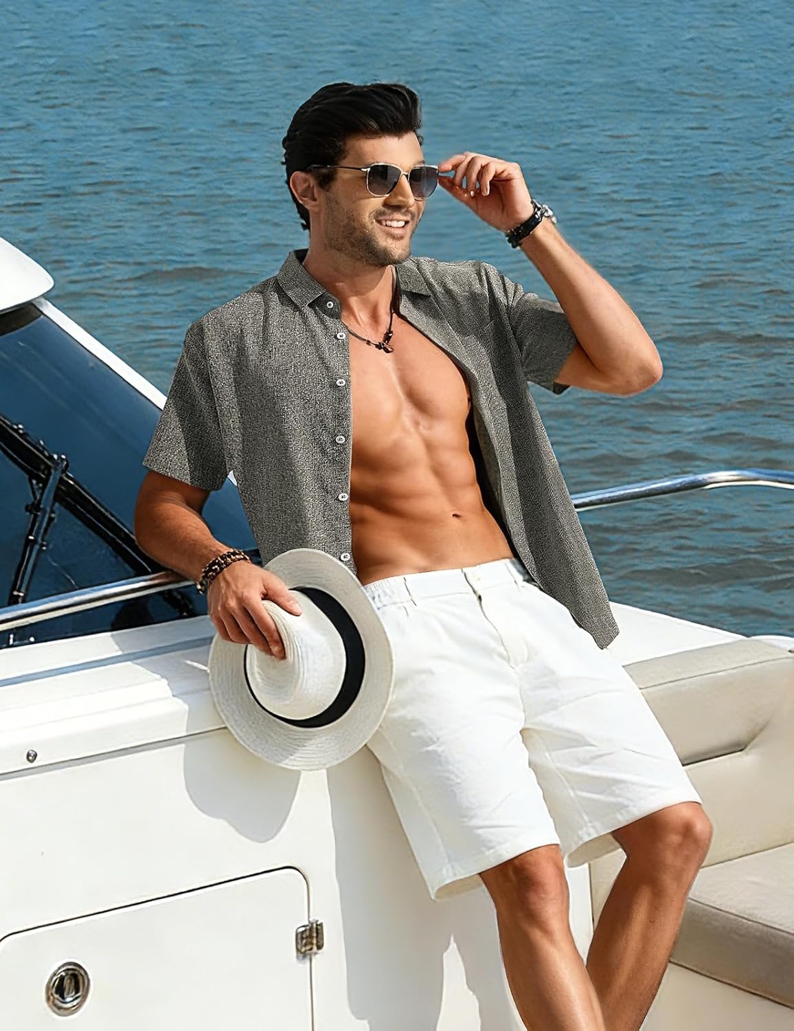 Léo Camisa Homem – Camisa de Linho Manga Curta, Respirável & Estilo Casual de Verão