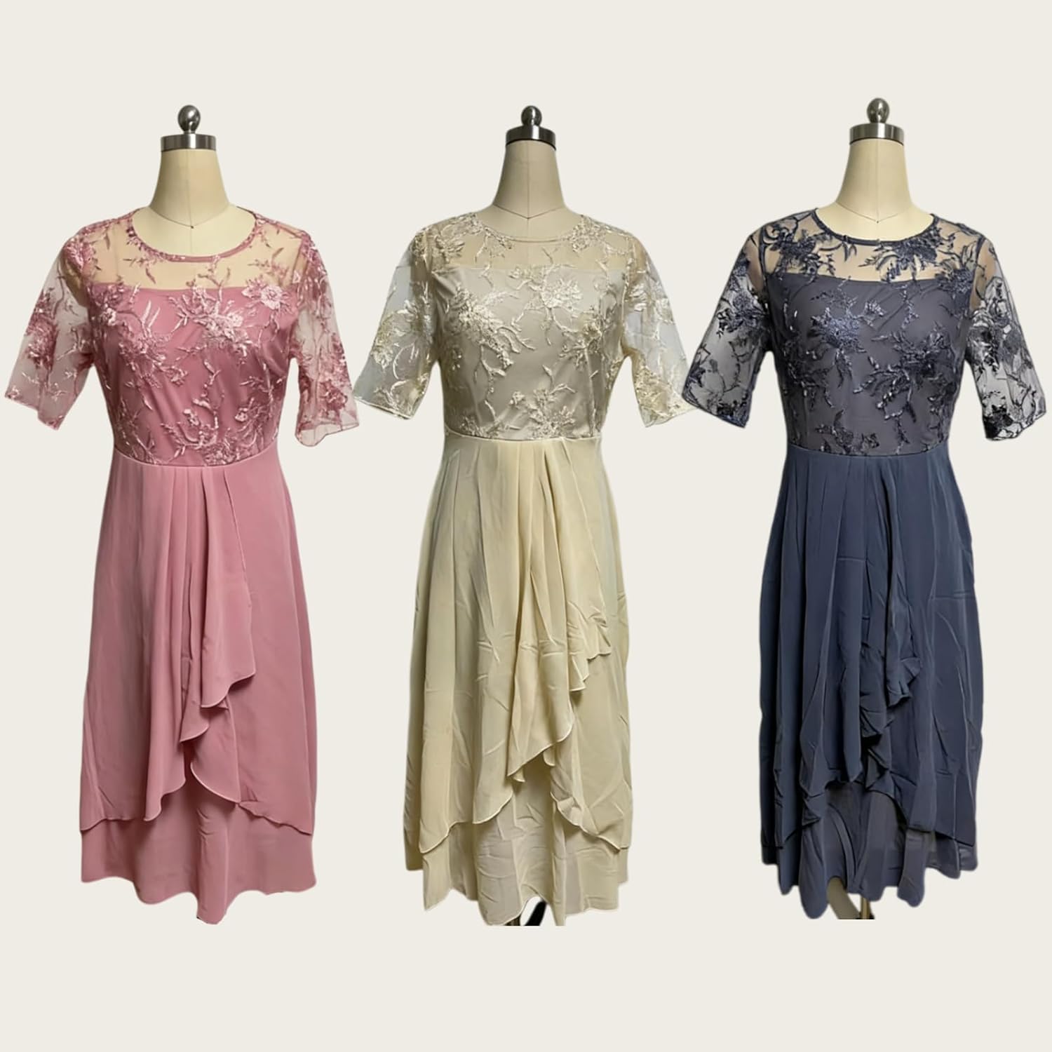 Isabelle Robe Femme – Robe Maxi Dentelle Col V Manches Mi-Longues Élégante Mariage