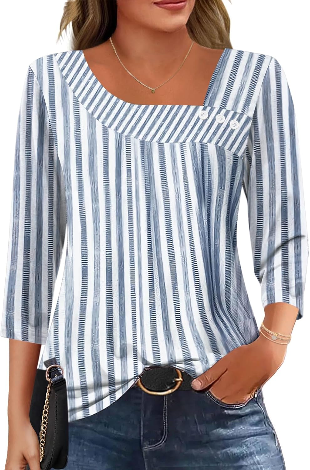 Blusa Lumina Mulher – Gola Assimétrica, Mangas 3/4, Corte Largo Elegante