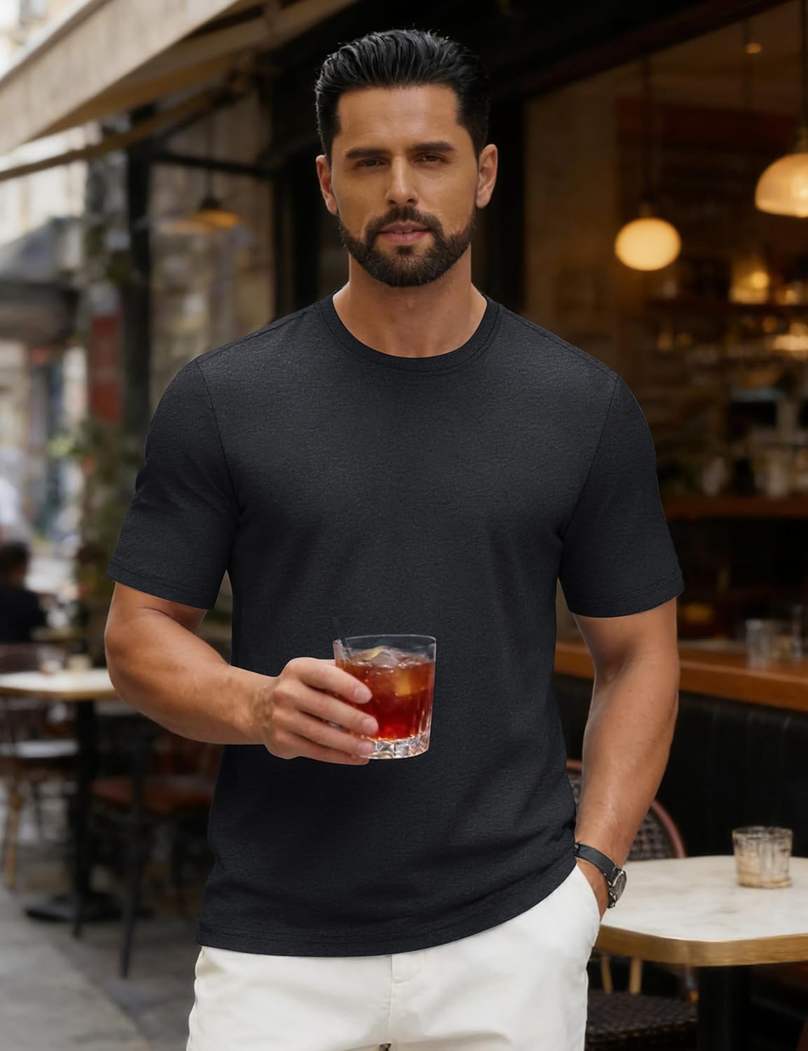 T-shirt Léon Homem – T-shirt de Algodão Macio, Respirável e Estilo Casual Básico