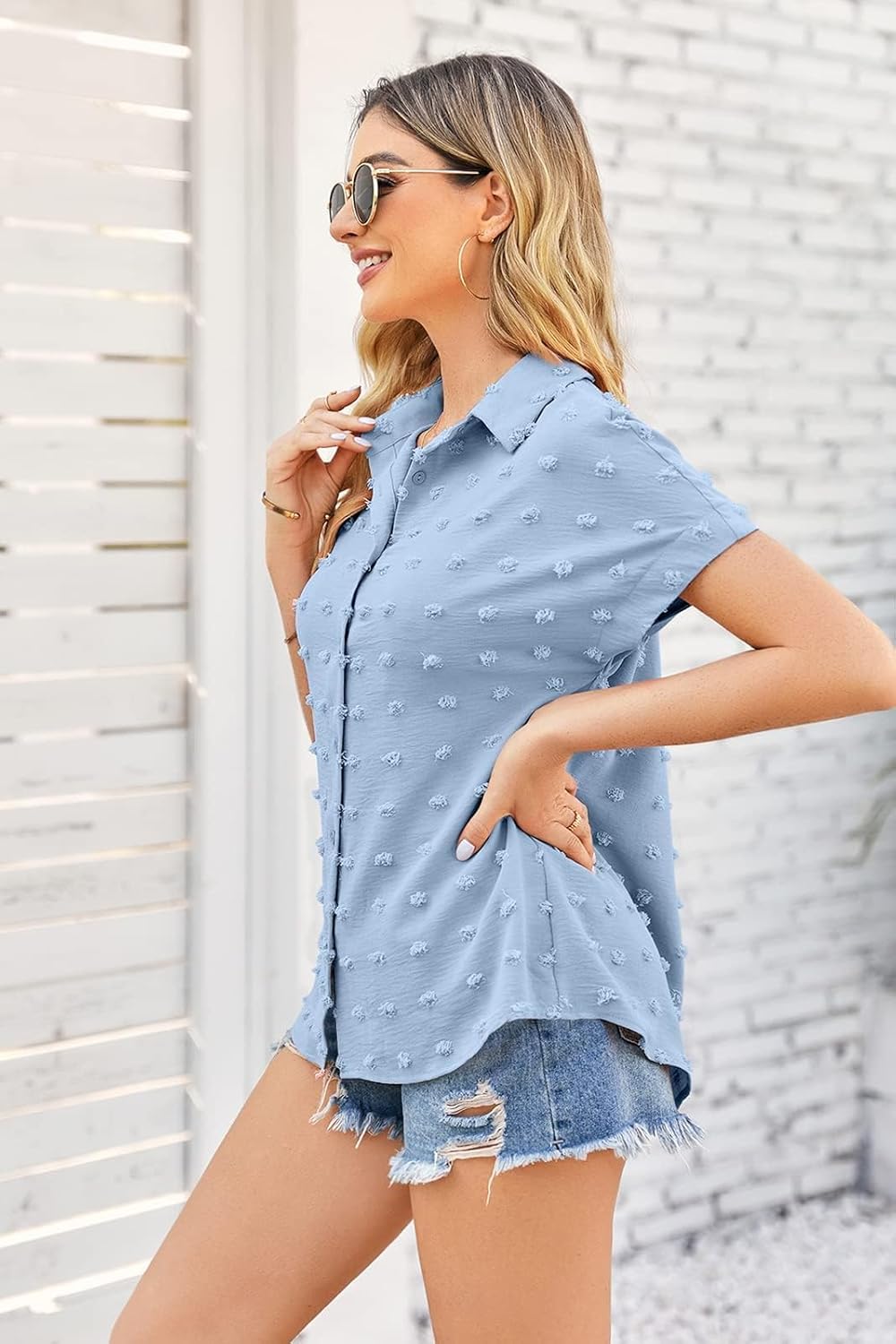 Élise Damenbluse – Elegante Bluse mit V-Ausschnitt und kurzen Ärmeln