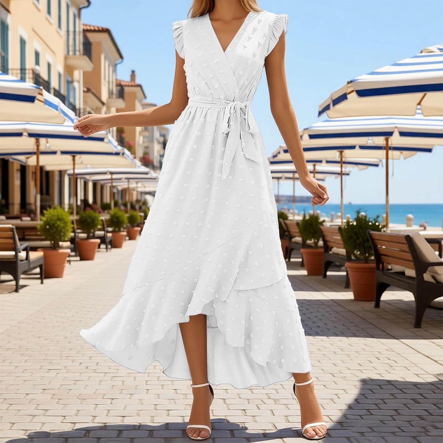 Abito Bohemien Luna da Donna – Abito Lungo Fluido con Scollo a V e Maniche Volantate