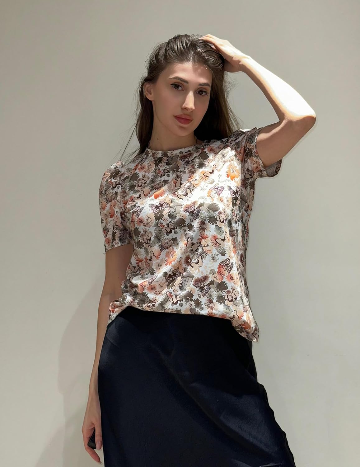 Blusa Rosario Mujer Floral – Top de Mangas Abullonadas Corte Ajustado Elegante Verano