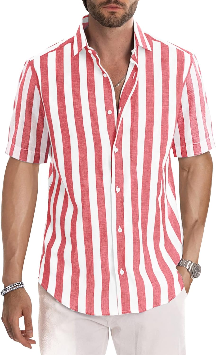Camisa Josh Homem – Camisa às Riscas de Manga Curta, Estilo Casual Chic de Verão