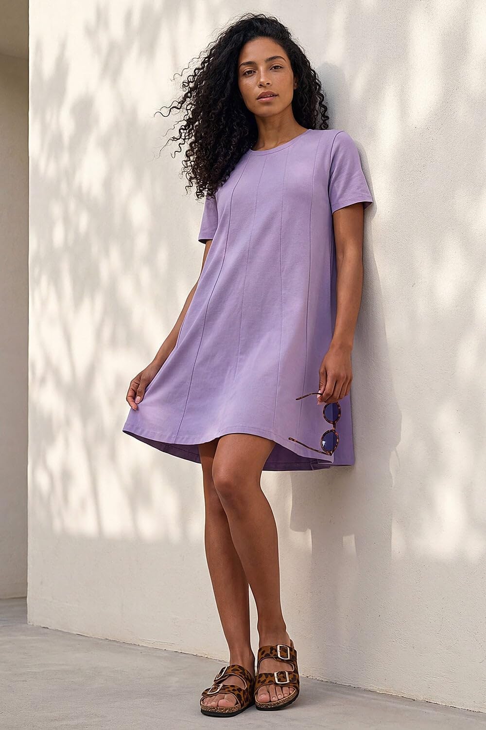 Léonie Robe Courte Femme – Robe Swing Coton Stretch Col Rond Été Élégante