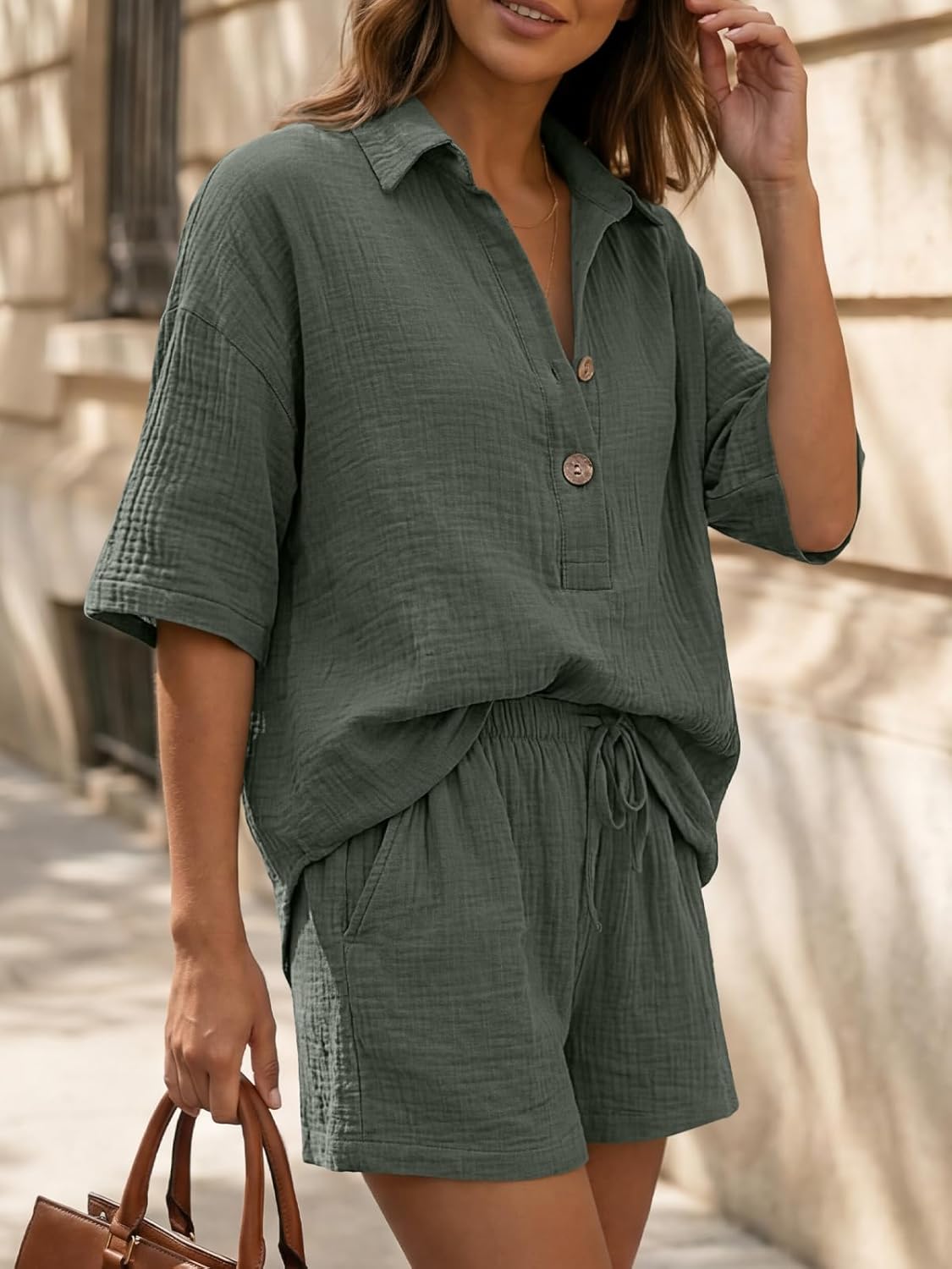 Σετ Γυναικείο Καλοκαίρι Gianna – Oversize Πουκάμισο Βαμβάκι & Σορτς Ψηλόμεσο