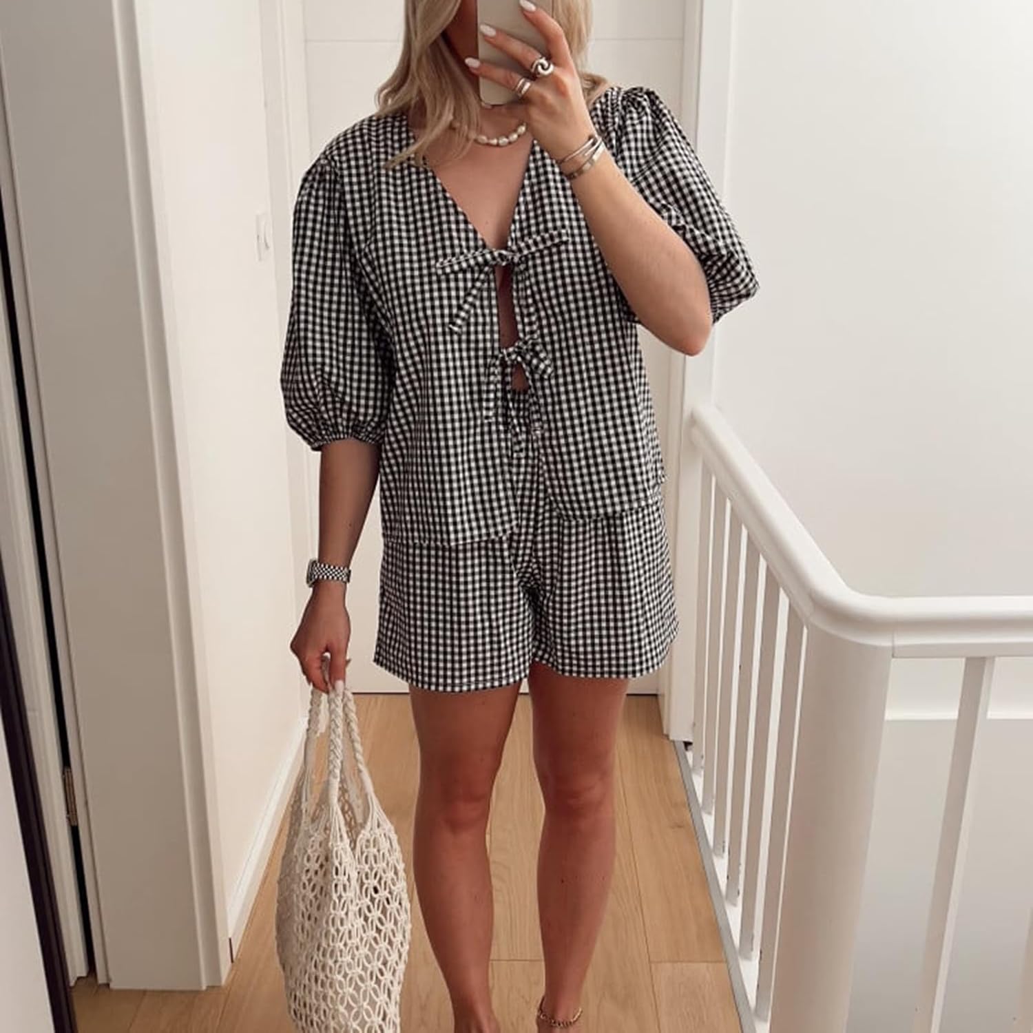 Lolita Ensemble Femme 2 Pièces – Blouse Nouée à Volants et Short Assorti