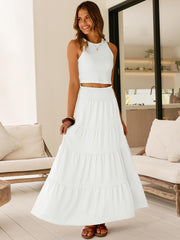 Juna Falda Maxi Mujer – Falda Bohemia Cintura Alta Fruncida y Volantes Verano