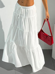 Dori Maxi Skirt for Women – White Bohemian Ruffled High-Waist A-Line Skirt
