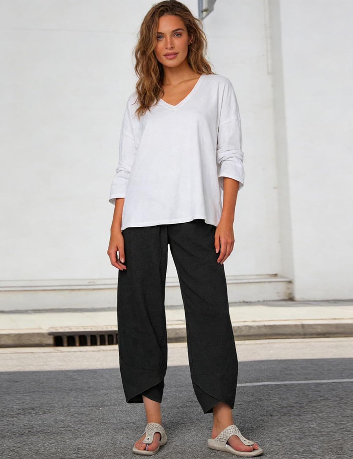 Calças Caprice Capri Mulher Algodão – Cintura Alta Elástica, Corte Tulipa Verão Chic