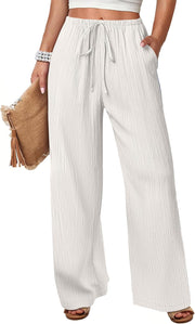 Malaya Pantalon Femme – Pantalon Palazzo Large Taille Élastique & Poches Été