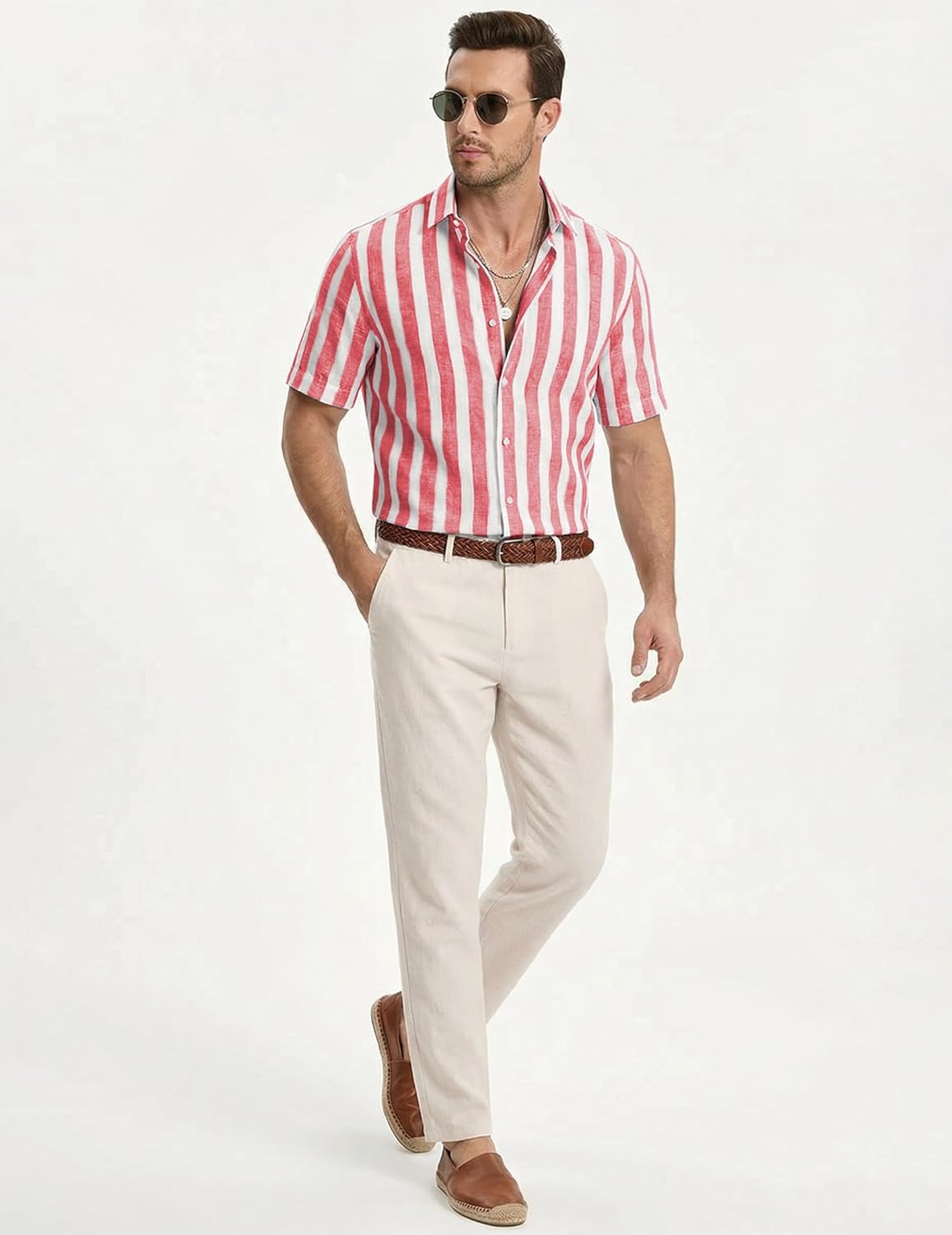 Camisa Josh Homem – Camisa às Riscas de Manga Curta, Estilo Casual Chic de Verão